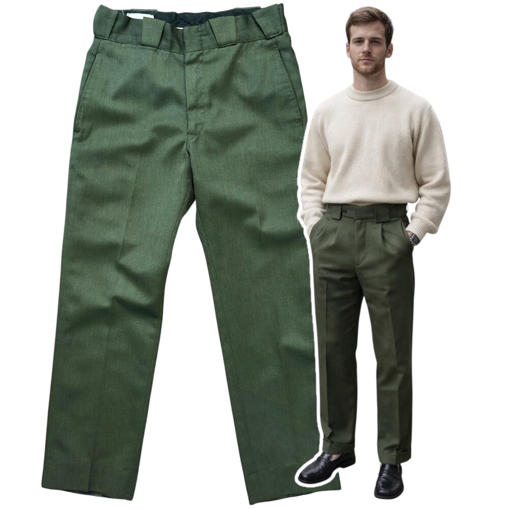 Vtg Mens British Military Issue Army Green Pants 32" Waist Mid Century Utility
